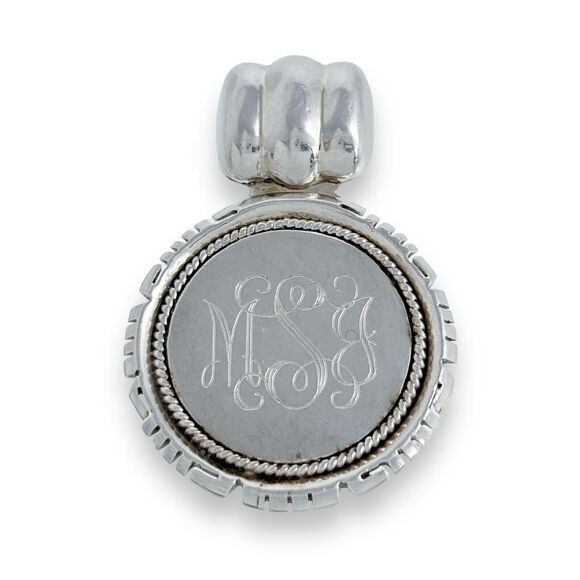 Vintage Mexican Sterling Silver 925 17.4g Round Slider Monogram MSG Pendant - Picture 1 of 4
